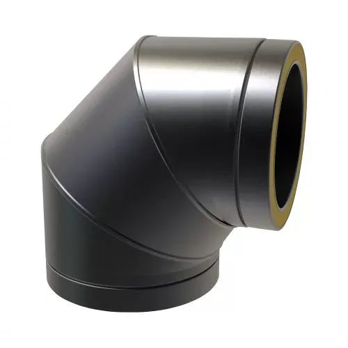 Bocht 90° Ø150 mm – Dubbelwandig rookkanaal zwart