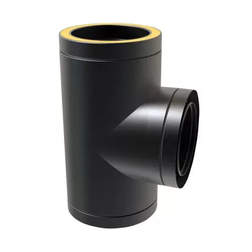 T-stuk 90° Ø80 mm – Dubbelwandig rookkanaal zwart