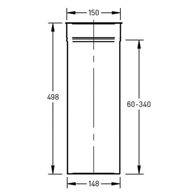 Verstelbare Paspijp Ø150 mm – 60 tot 500 mm – Enkelwandig RVS