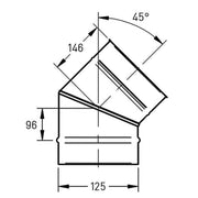 Bocht Ø125 mm – 45° – Enkelwandig RVS