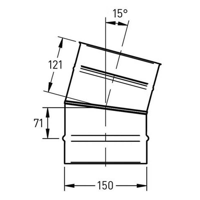 Bocht Ø150 mm – 15° – Enkelwandig RVS