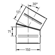 Bocht Ø150 mm – 30° – Enkelwandig RVS