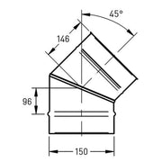 Bocht Ø150 mm – 45° – Enkelwandig RVS
