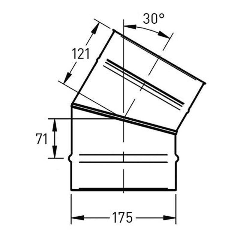 Bocht Ø175 mm – 30° – Enkelwandig RVS