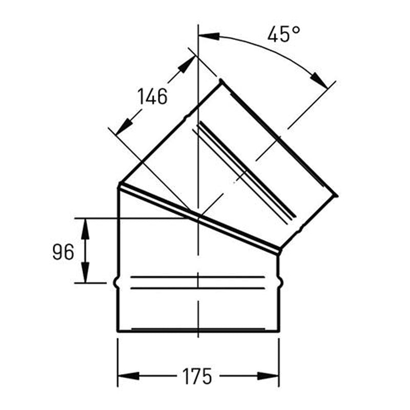 Bocht Ø175 mm – 45° – Enkelwandig RVS