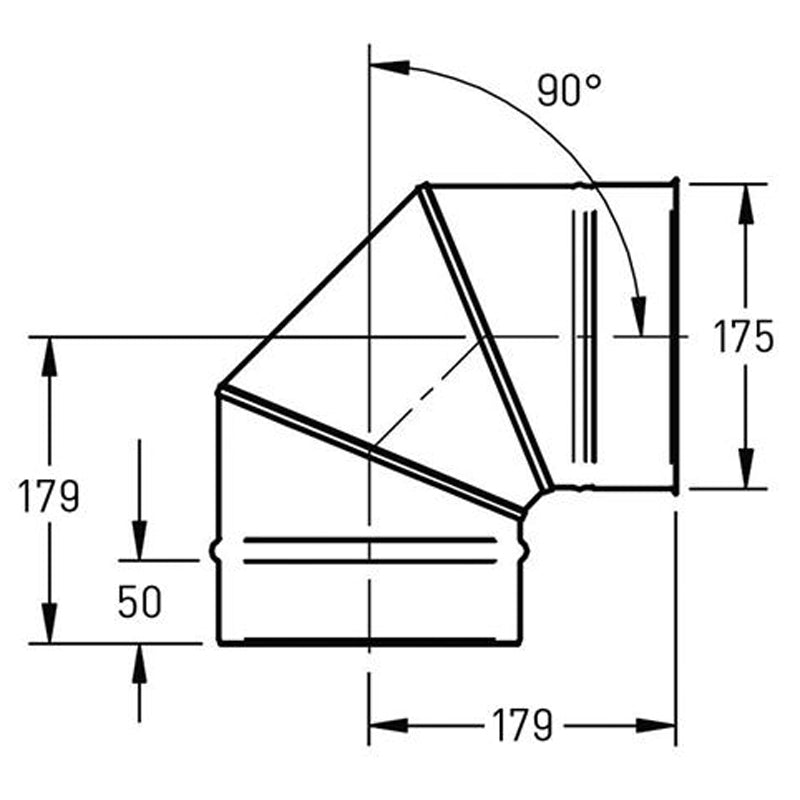 Bocht Ø175 mm – 90° – Enkelwandig RVS