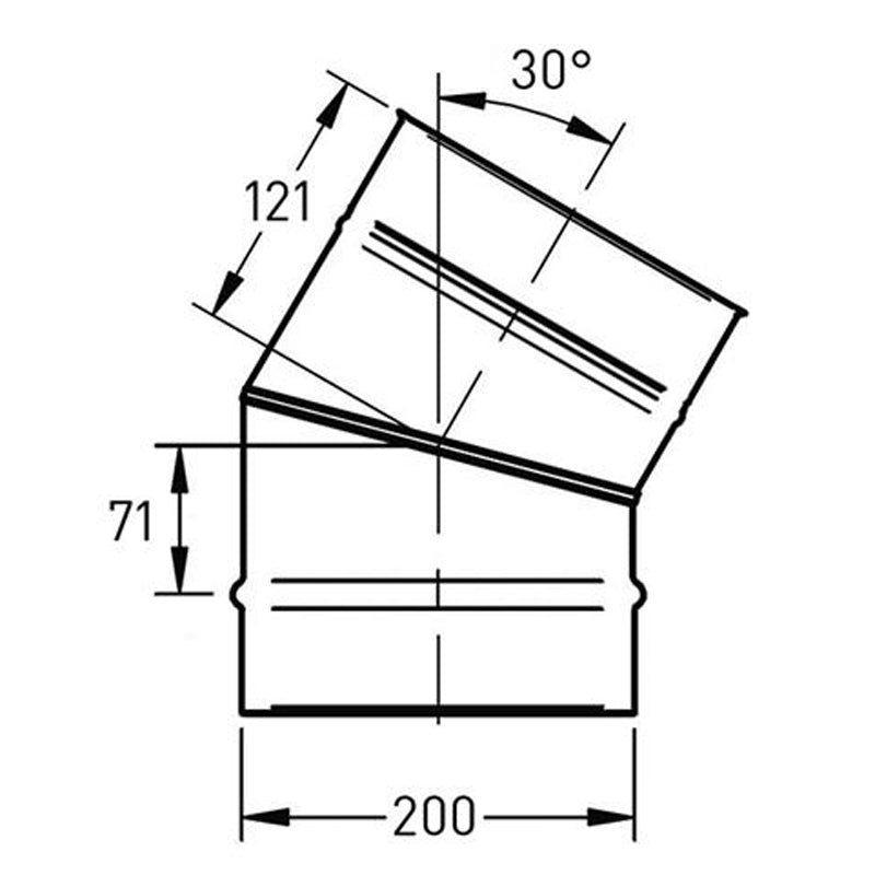 Bocht Ø200 mm – 30° – Enkelwandig RVS
