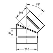 Bocht Ø200 mm – 45° – Enkelwandig RVS
