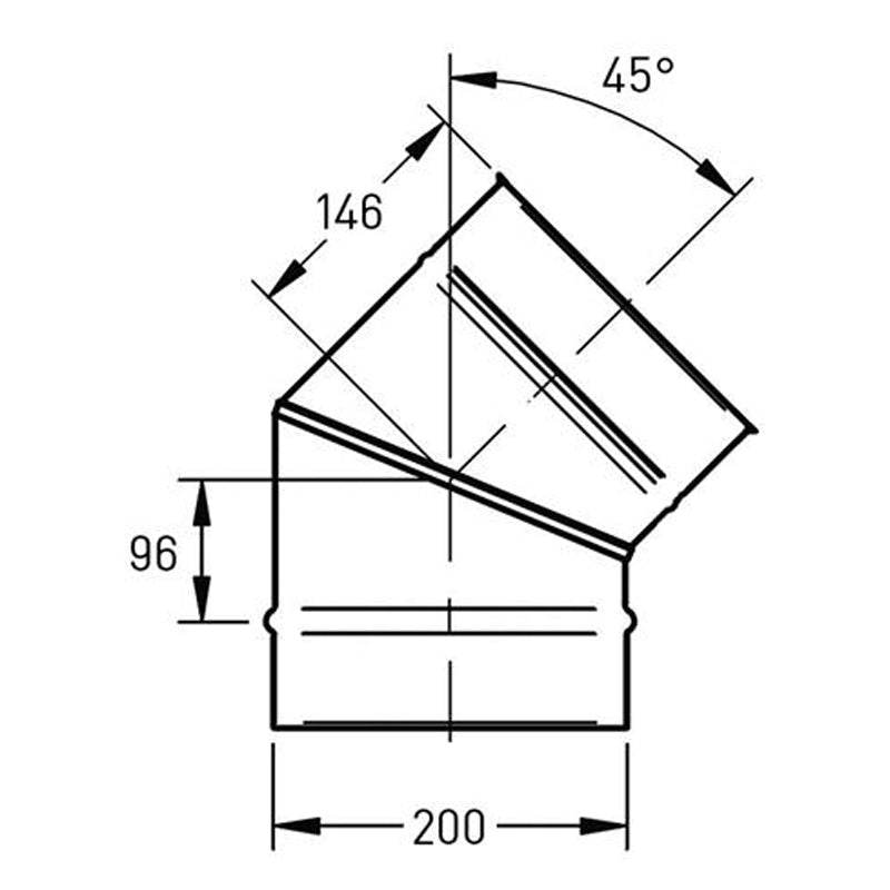Bocht Ø200 mm – 45° – Enkelwandig RVS
