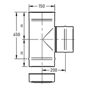 T-stuk Ø150 mm – 90° met deksel – Enkelwandig RVS