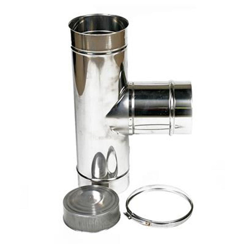 T-stuk Ø175 mm – 90° met deksel – Enkelwandig RVS