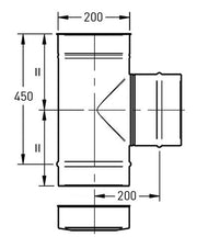 T-stuk Ø200 mm – 90° met deksel – Enkelwandig RVS