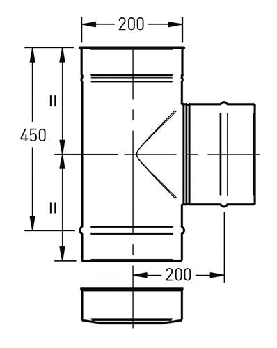 T-stuk Ø200 mm – 90° met deksel – Enkelwandig RVS