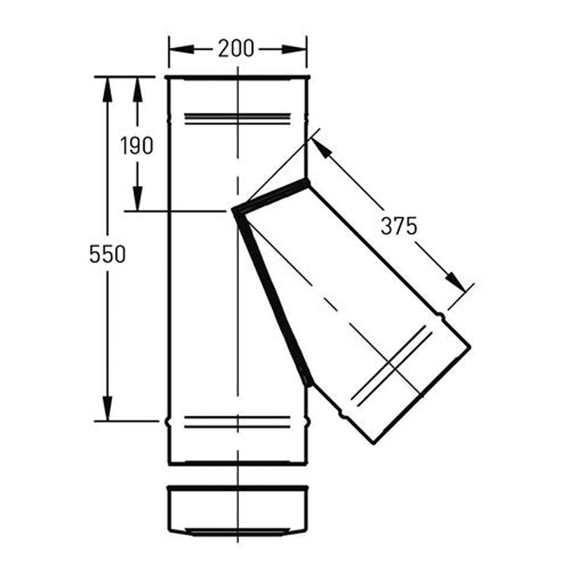T-stuk Ø200 mm – 135° (45°) met deksel – Enkelwandig RVS