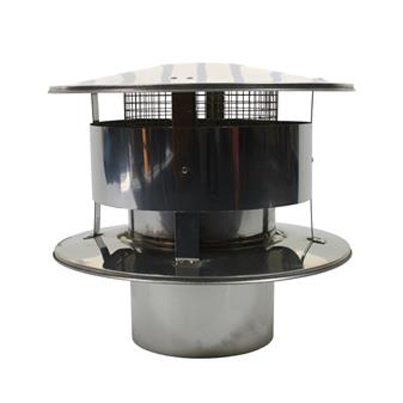 Trekkap Ø125 mm met gaas – Enkelwandig RVS