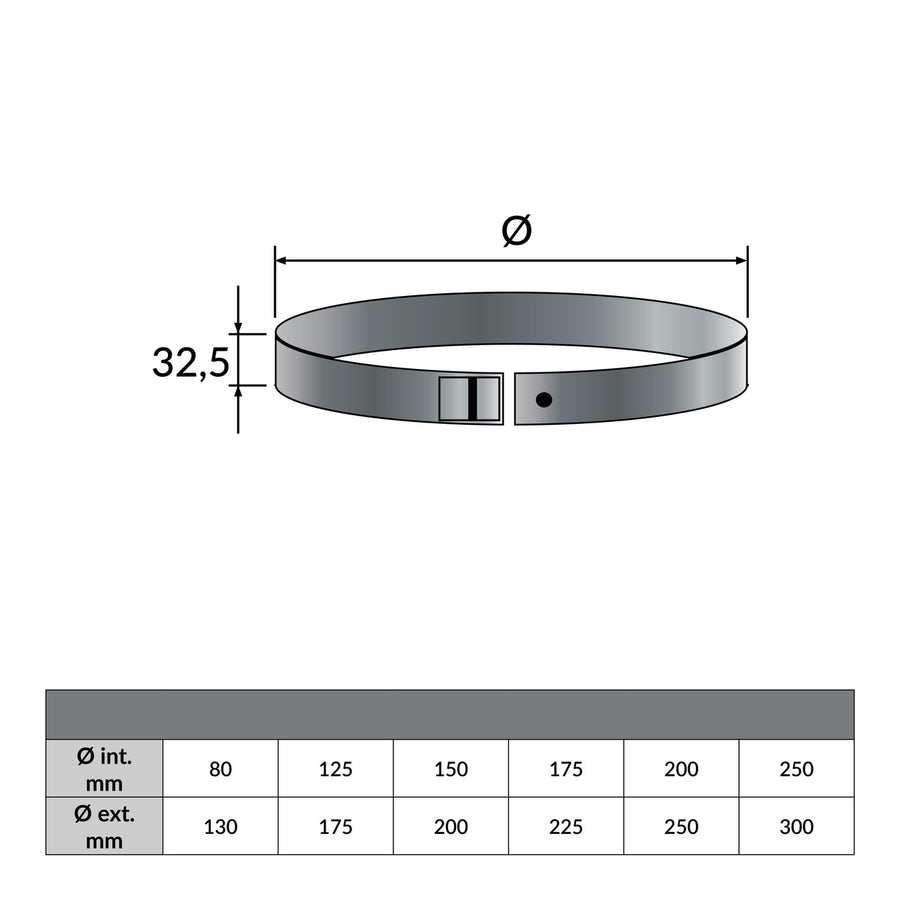 Klemband Ø150 mm – Dubbelwandig rookkanaal zwart