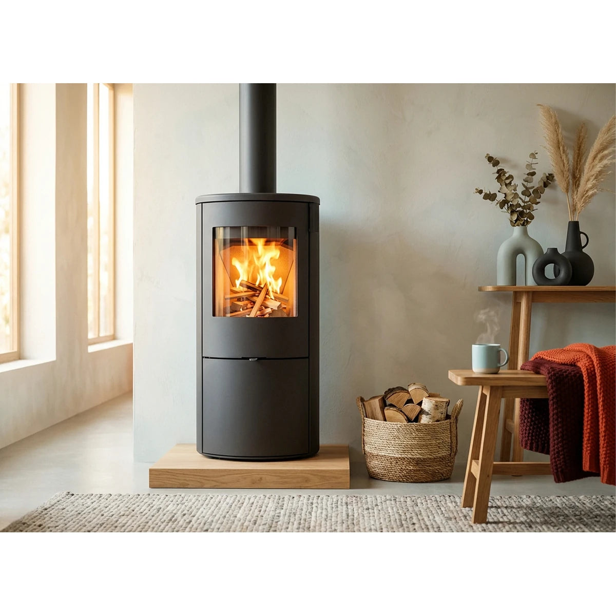 Wanders Kelio Box M Door houtkachel in woonkamer