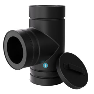T-stuk 90° inclusief afsluitdop Ø150 mm – Isoduct dubbelwandig rookkanaal zwart