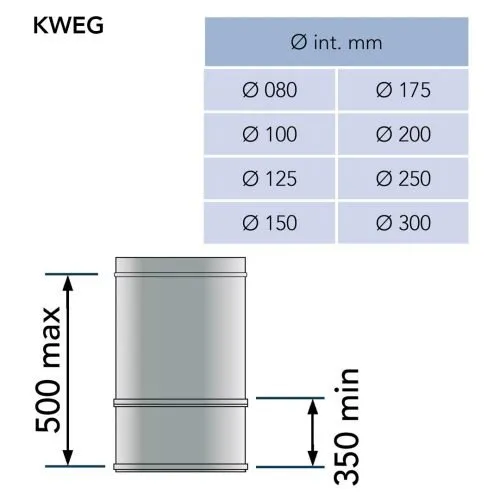 Paspijp 35-50 cm Ø100 mm – Dubbelwandig rookkanaal - Afbeelding 2